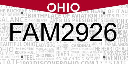 FAM2926 Ohio License Plate