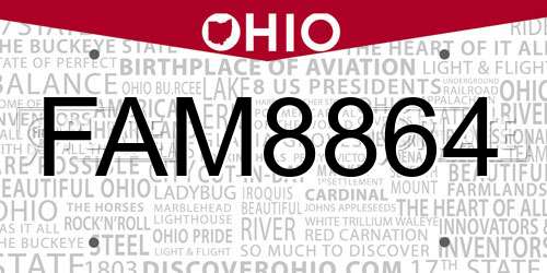 FAM8864 Ohio License Plate