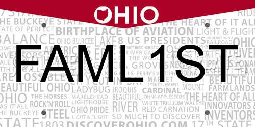 FAML1ST Ohio License Plate