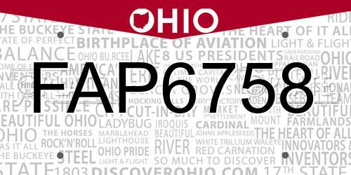 FAP6758 Ohio License Plate