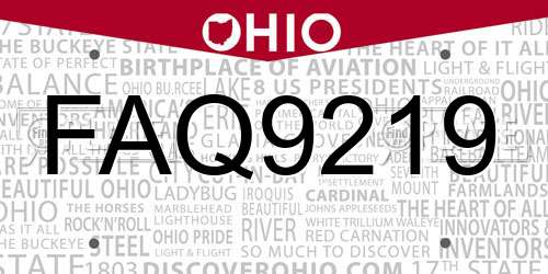 FAQ9219 Ohio License Plate