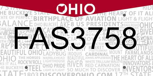 FAS3758 Ohio License Plate