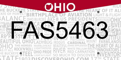 FAS5463 Ohio License Plate