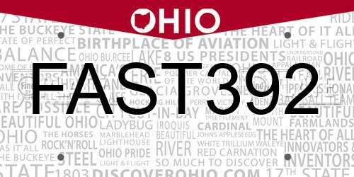 FAST392 Ohio License Plate