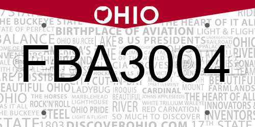 FBA3004 Ohio License Plate