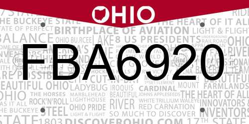 FBA6920 Ohio License Plate