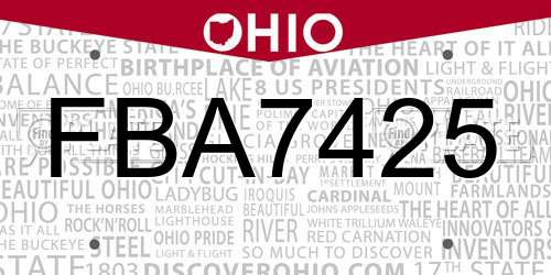 FBA7425 Ohio License Plate