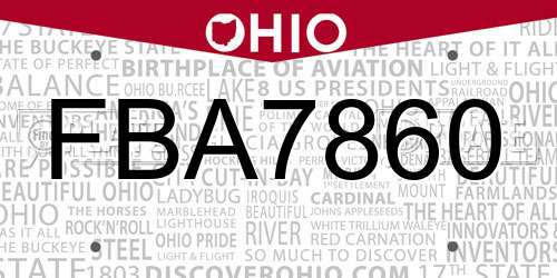 FBA7860 Ohio License Plate