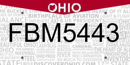 FBM5443 Ohio License Plate