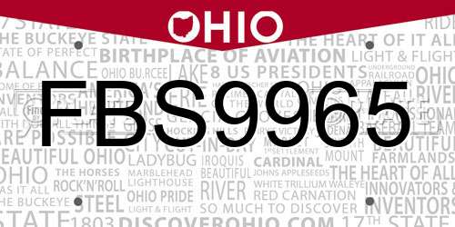 FBS9965 Ohio License Plate