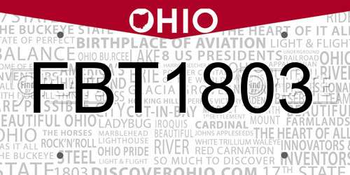 FBT1803 Ohio License Plate