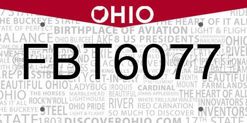 FBT6077 Ohio License Plate