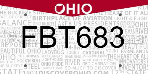FBT683 Ohio License Plate