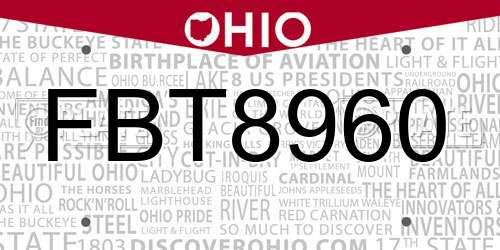 FBT8960 Ohio License Plate