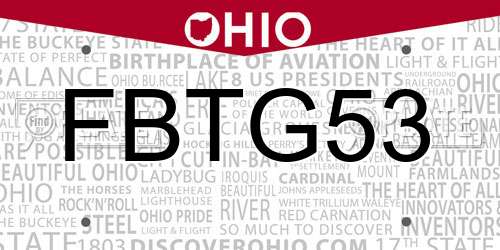 FBTG53 Ohio License Plate