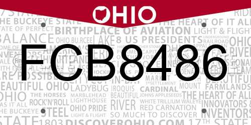 FCB8486 Ohio License Plate