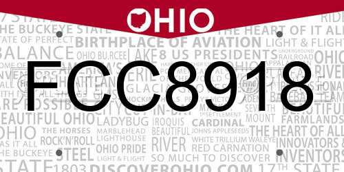 FCC8918 Ohio License Plate
