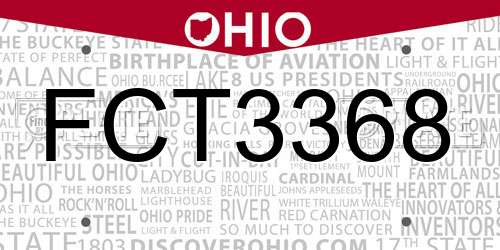 FCT3368 Ohio License Plate