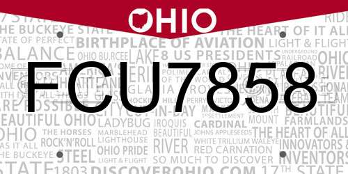 FCU7858 Ohio License Plate