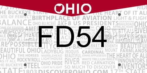 FD54 Ohio License Plate
