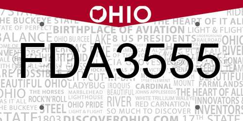 FDA3555 Ohio License Plate