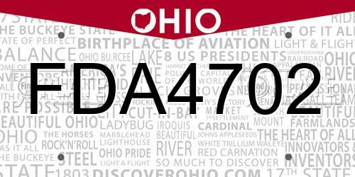 FDA4702 Ohio License Plate