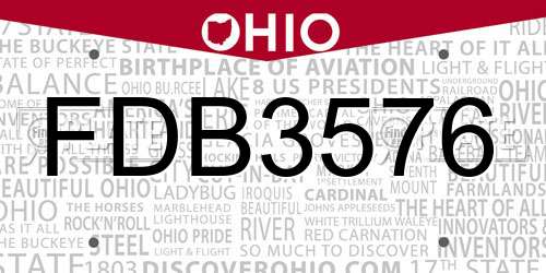 FDB3576 Ohio License Plate