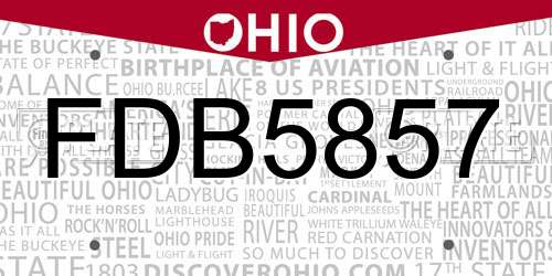 FDB5857 Ohio License Plate