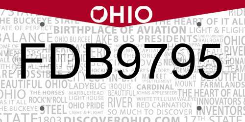 FDB9795 Ohio License Plate
