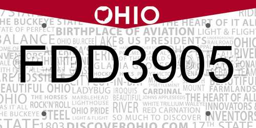 FDD3905 Ohio License Plate