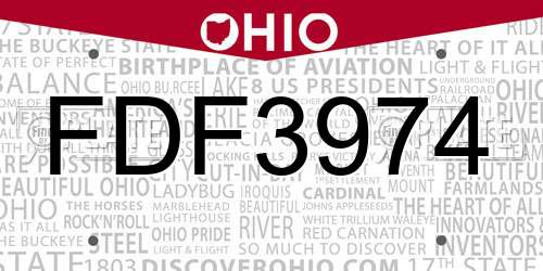 FDF3974 Ohio License Plate