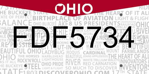 FDF5734 Ohio License Plate