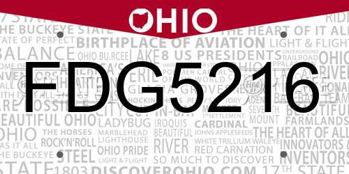 FDG5216 Ohio License Plate