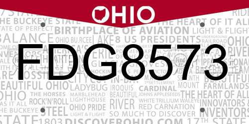 FDG8573 Ohio License Plate