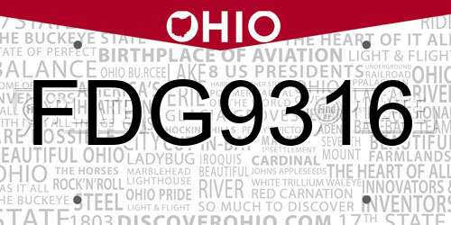 FDG9316 Ohio License Plate