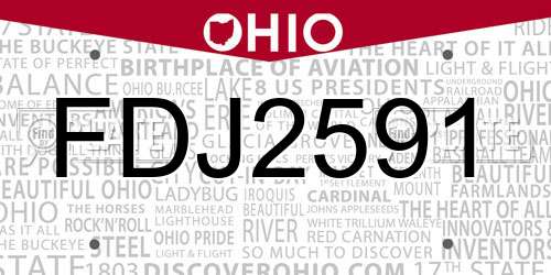 FDJ2591 Ohio License Plate