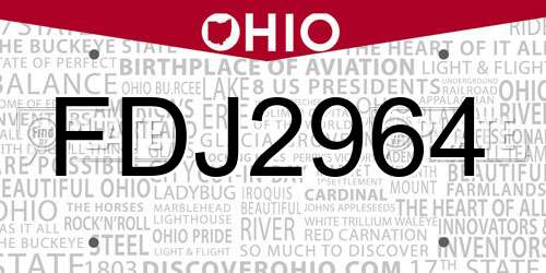 FDJ2964 Ohio License Plate