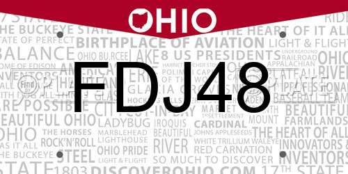 FDJ48 Ohio License Plate
