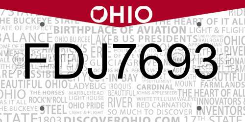 FDJ7693 Ohio License Plate