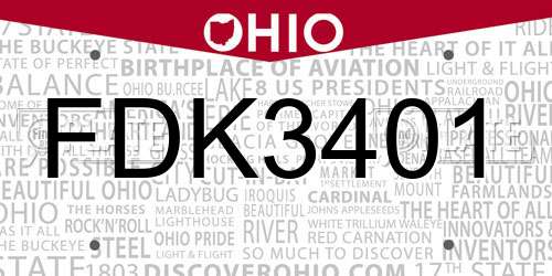 FDK3401 Ohio License Plate