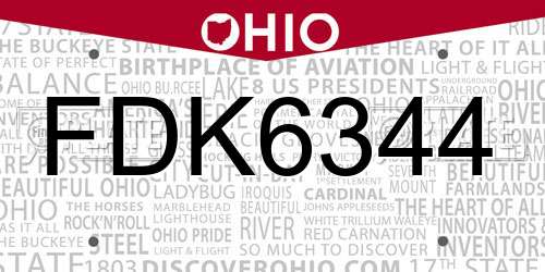 FDK6344 Ohio License Plate