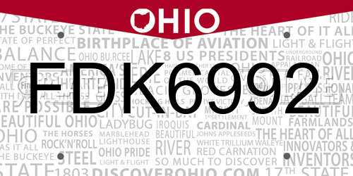 FDK6992 Ohio License Plate