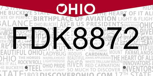 FDK8872 Ohio License Plate
