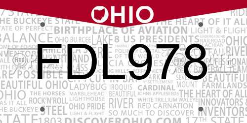 FDL978 Ohio License Plate