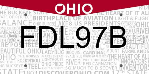FDL97B Ohio License Plate