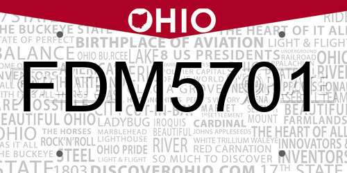 FDM5701 Ohio License Plate