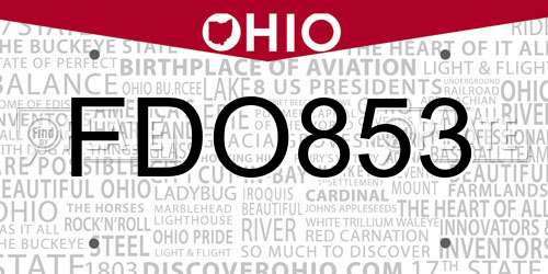 FDO853 Ohio License Plate
