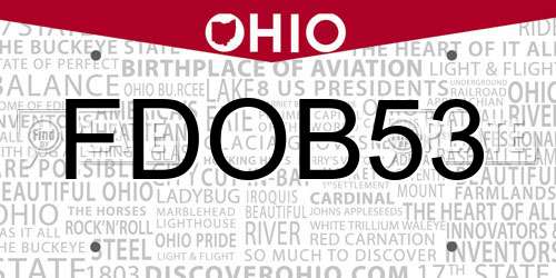 FDOB53 Ohio License Plate