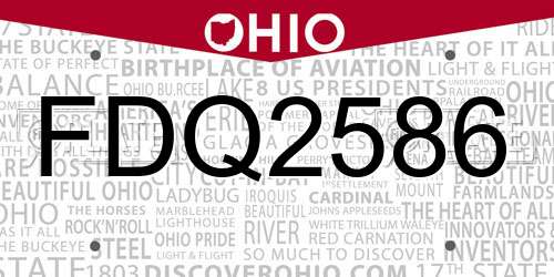FDQ2586 Ohio License Plate