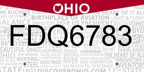FDQ6783 Ohio License Plate